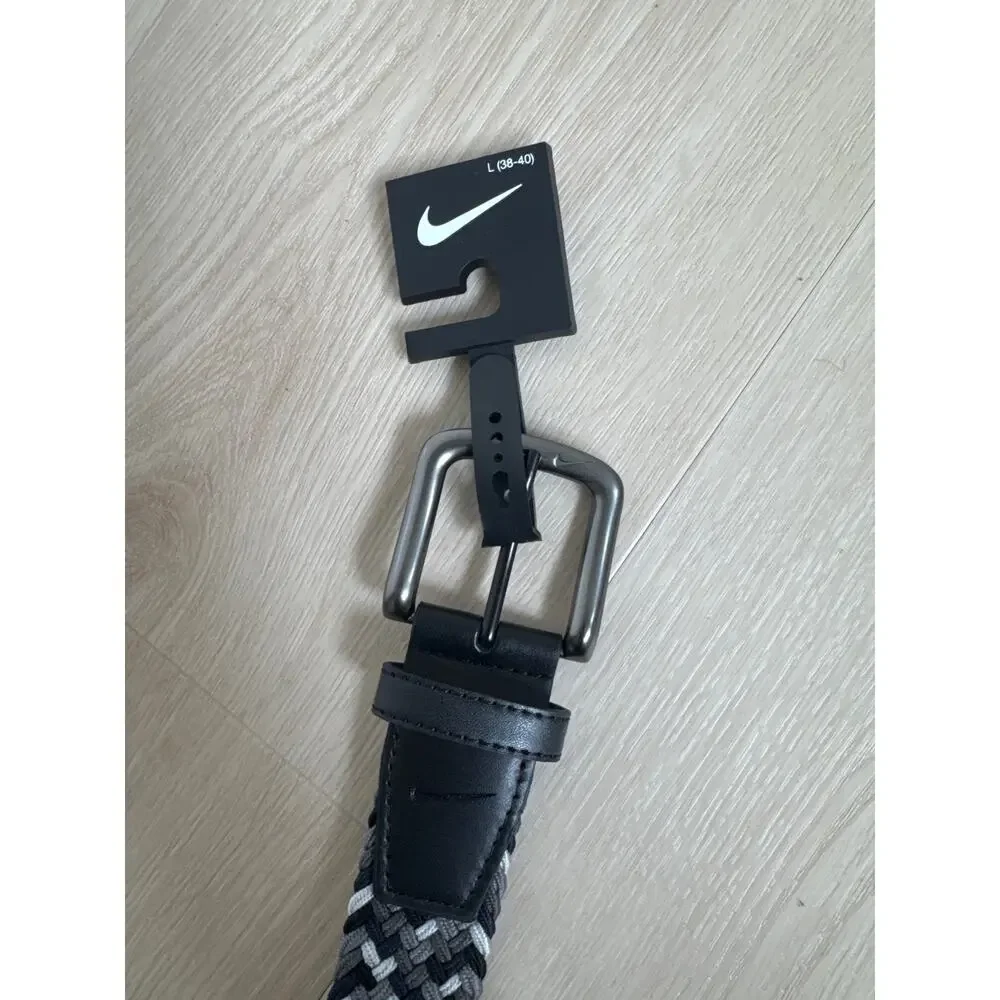 Nike Belt Mens Large (38-40) Grey Navy White Braided Stretch Woven Golf NWT